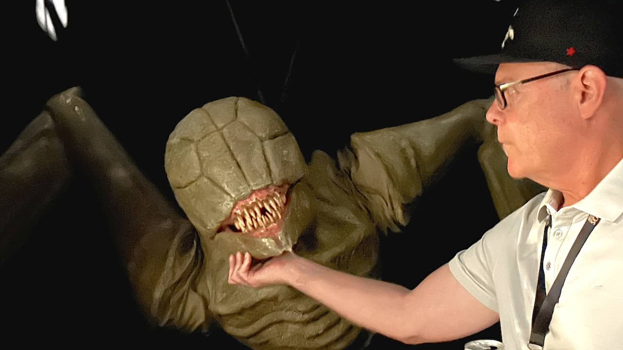 Murdy with one of the 'A Quiet Place' monster puppets